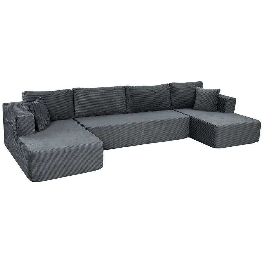 HOMCOM Modularsofa in U-Form, komprimiert, 4-Sitzer, 2 Ottomane und 2-Sitzer-Sofa - Kombinierbares Ecksofa, 6 Kissen, Armlehnen mit Seitentaschen - Ohne Montage, für Wohnzimmer/Schlafzimmer, Grau   Aosom von HOMCOM