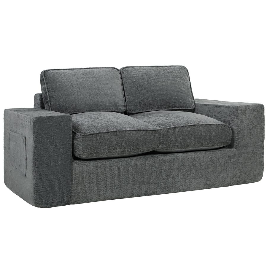 HOMCOM 2-Sitzer Sofa mit Chenillebezug, Wohnzimmer-Sofa 156 cm, breite gepolsterte Sitzfläche und Armlehnen, 2 Kissen, Seitentaschen, komprimiert verpackt, ohne Montage, für Wohnzimmer/Schlafzimmer, Grau   Aosom von HOMCOM