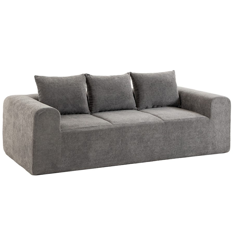 HOMCOM 3-Sitzer-Chenille-Sofa 220 cm, Wohnzimmersofa mit breiter Sitzfläche und Armlehnen, 3 Kissen, dicke Polsterung, moderner Stil, komprimiert & vormontiert, für Schlafzimmer, Büro, Grau   Aosom von HOMCOM