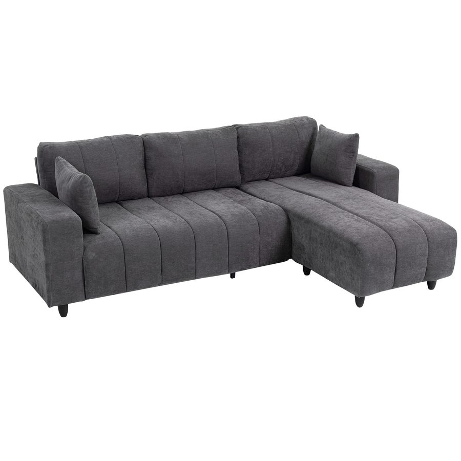 HOMCOM Modulares Ecksofa 242 cm, 3‑Sitzer in L‑Form mit rechts-/linksseitiger Ottomane, breite Sitzfläche, Federkernpolster, 2 Kissen, Leinenoptik-Stoff, Stahlgestell, für Wohnzimmer, Büro, Grau   Aosom von HOMCOM