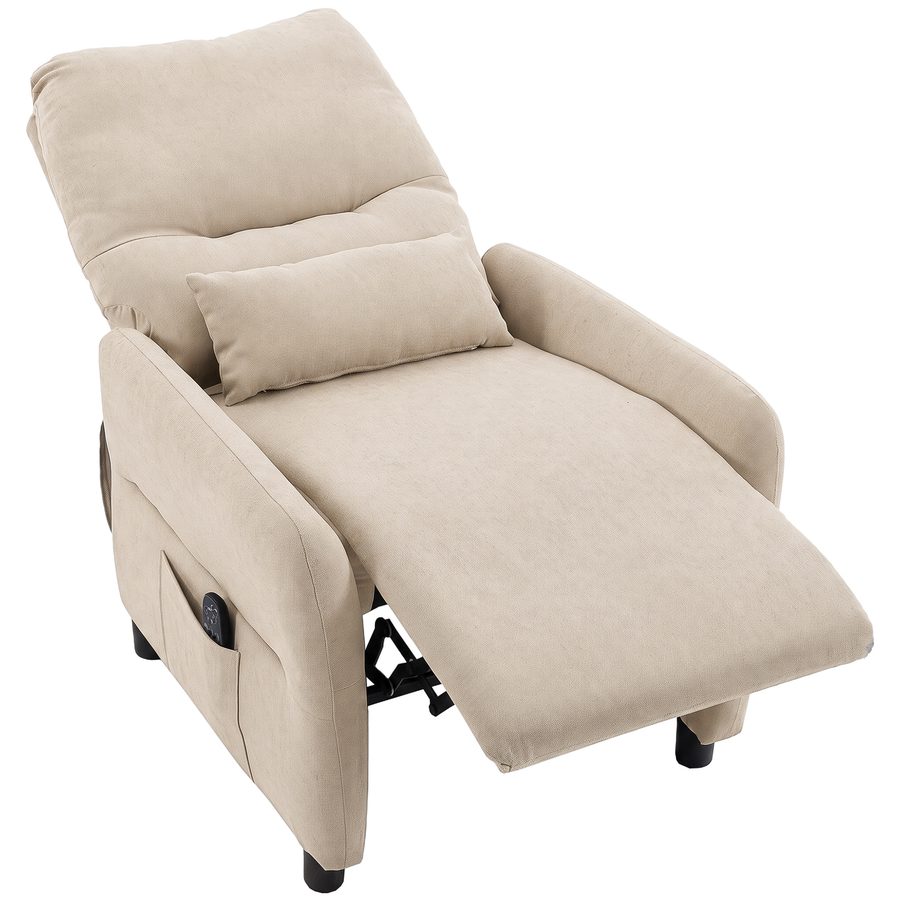 HOMCOM Massagesessel mit Wärmefunktion, Relaxsessel Fernsehsessel mit Liegefunktion, 8-Punkt-Vibration, TV Sessel mit Frottee-Bezug, Lendenkissen, Seitentaschen, Beige   Aosom von HOMCOM