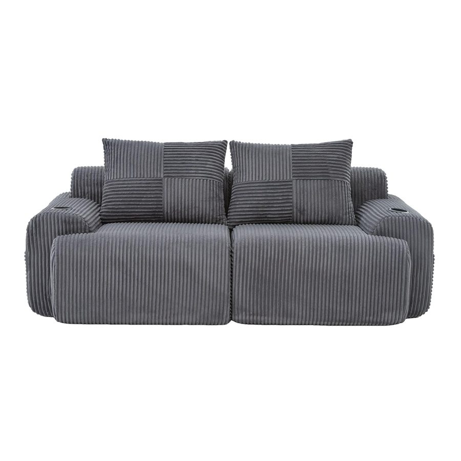 Modulares 2-Sitzer-Cordsofa, mit Getränkehalter und Seitentasche, 200x99x80 cm, Dunkelgrau von Gomyway