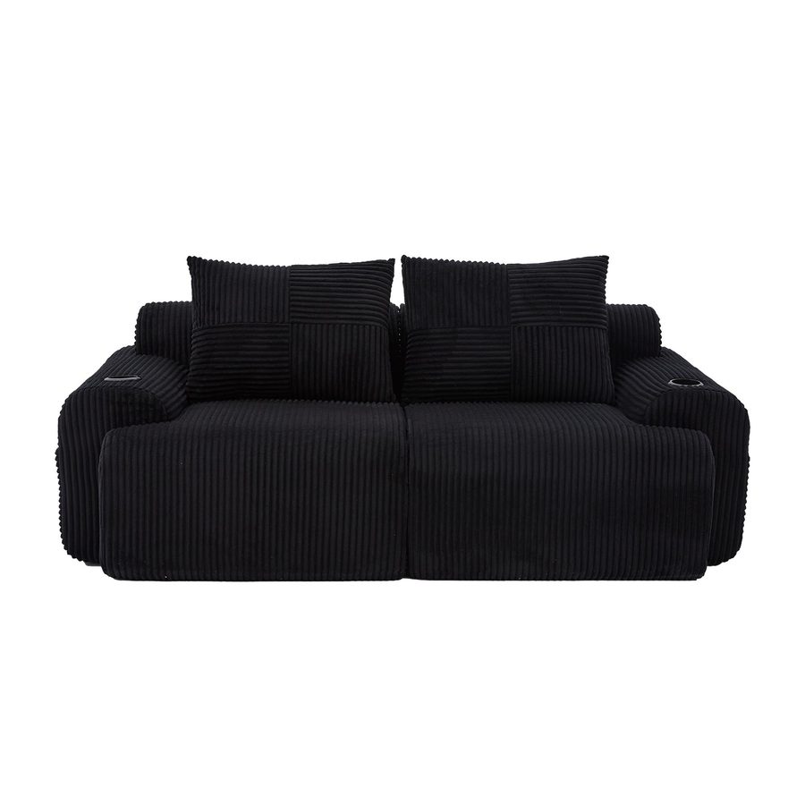 Modulares 2-Sitzer-Cordsofa, mit Getränkehalter und Seitentasche, 200x99x80 cm, Schwarz von Gomyway