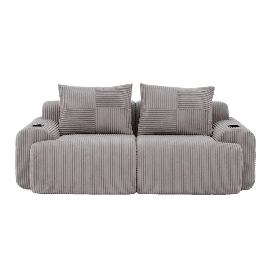 Modulares 2-Sitzer-Cordsofa, mit Getränkehalter und Seitentasche, 200x99x80 cm, Hellgrau von Gomyway