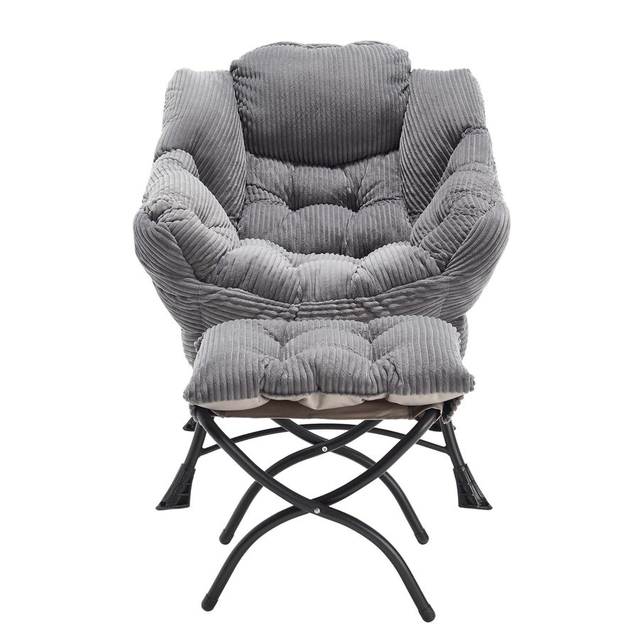 Lounge-Sessel mit Hocker, Armlehnen und einer Seitentasche, Flanellbezug, 69.9x64.0x95.0 cm, Grau von W2021