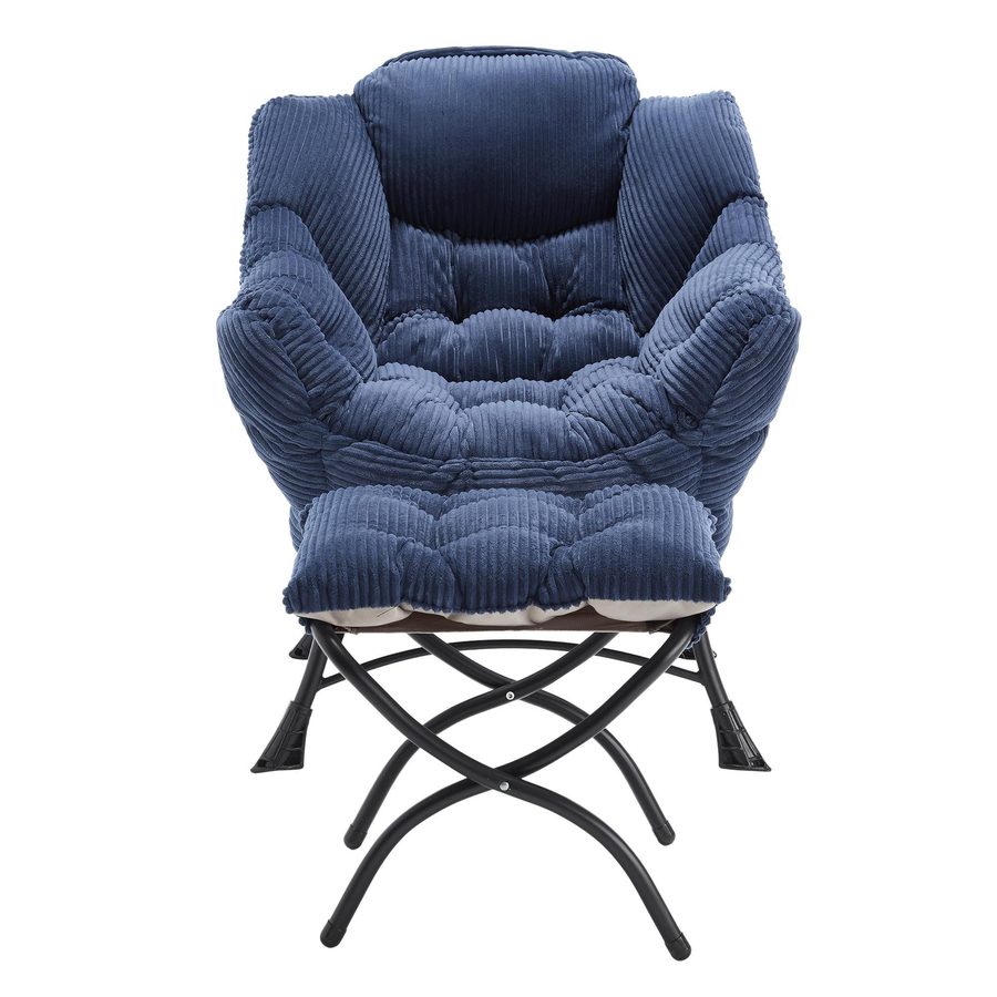 Lounge-Sessel mit Hocker, Armlehnen und einer Seitentasche, Flanellbezug, 69.9x64.0x95.0 cm, Marineblau von W2021
