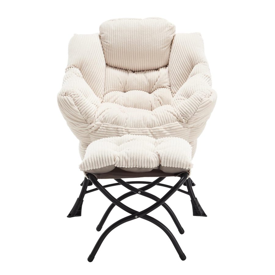 Lounge-Sessel mit Hocker, Armlehnen und einer Seitentasche, Flanellbezug, 69.9x64.0x95.0 cm, Weiß von W2021