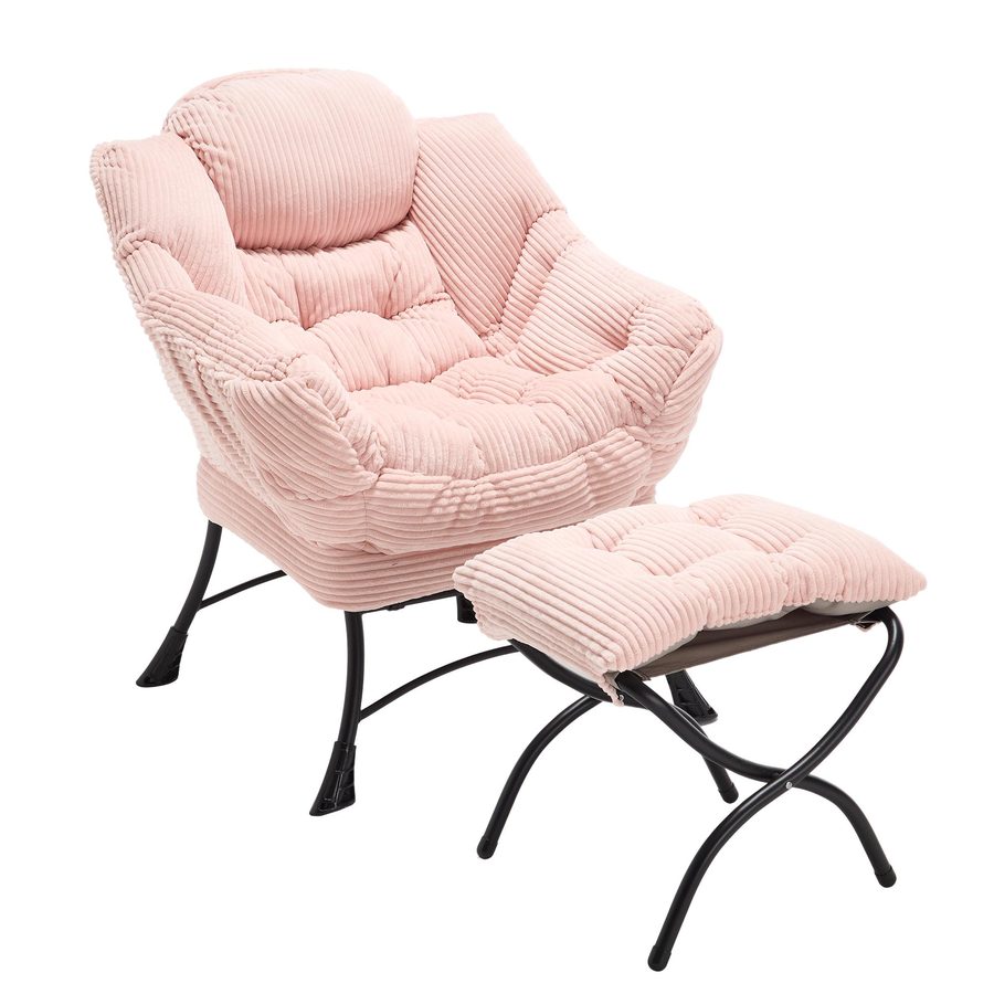 Lounge-Sessel mit Hocker, Armlehnen und einer Seitentasche, Flanellbezug, 69.9x64.0x95.0 cm, Rosa von W2021
