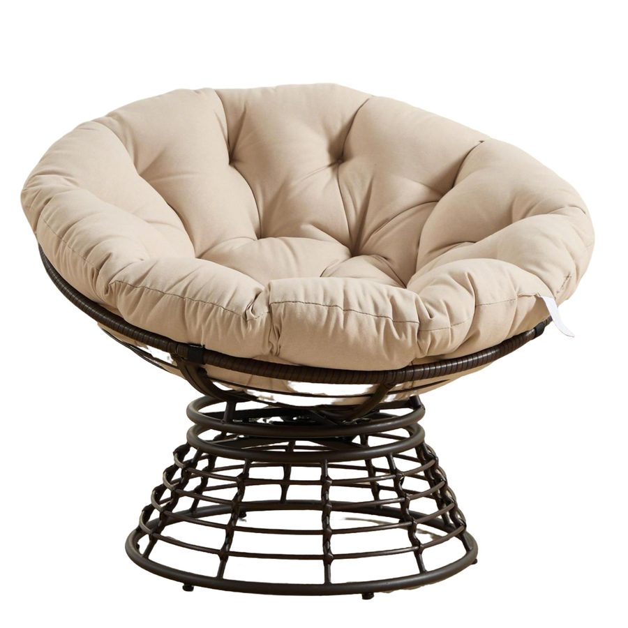 Papasan-Sessel, 360° Drehbarer, dickes Kissen, Stahlrahmen, 92x92x67 cm, Beige von W2021