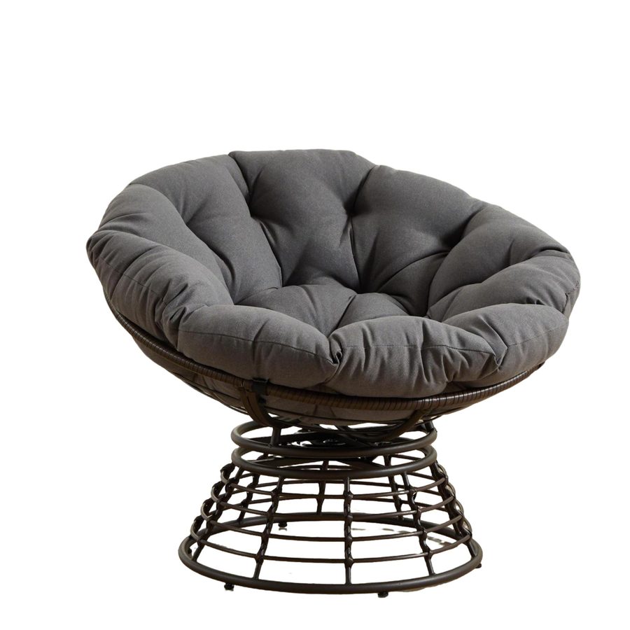 Papasan-Sessel, 360° Drehbarer, dickes Kissen, Stahlrahmen, 92x92x67 cm, Grau von W2021