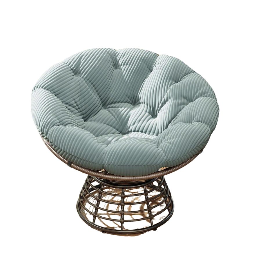Papasan-Sessel, 360° Drehbarer, dickes Kissen(Cordstoff), Stahlrahmen, 92x92x67 cm, Hellgrün von W2021