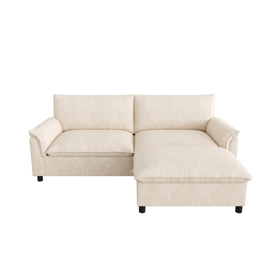 Modulares Cloud-Ecksofa, inkl. flexiblem Fußhocker mit großem verstecktem Stauraum, 216x77x82 cm, Beige