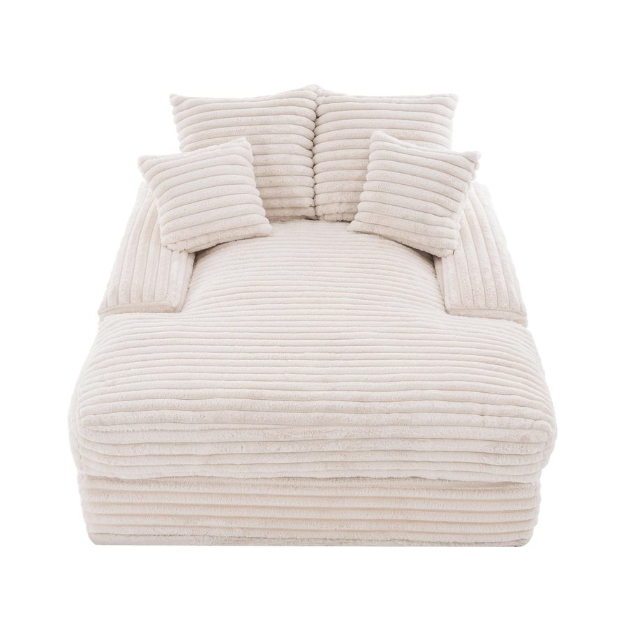 Luxus Cord-Chaiselongue mit 4 abnehmbaren Kissen, hochdichtem Memory-Schaum, 165x135x58 cm, Beige