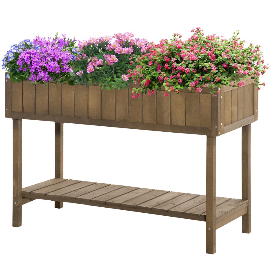 Outsunny Hochbeet-Pflanzkasten auf Beinen mit Regal 110L x 46B x 76H cm 8 Fächer & Bewässerungseinsätze Fichteholz   Aosom von Outsunny