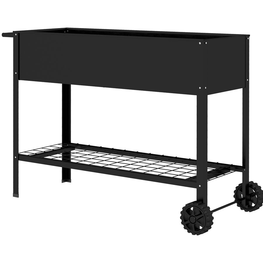 Outsunny Metall-Pflanzschale mit Ständer und Regal 104L x 39B x 80H cm 2 Räder + Bewässerungseinsatz Schwarz   Aosom von Outsunny