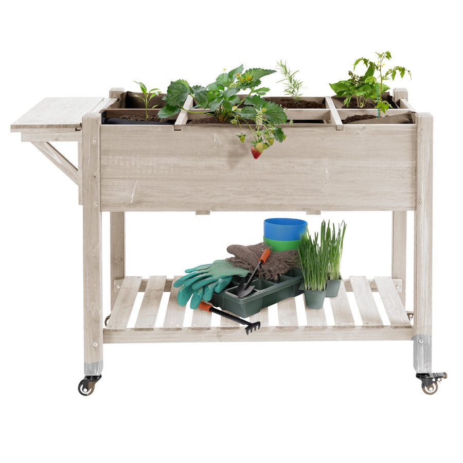 Outsunny Jardinière sur Pied - Hochbeet auf Rollen - Regal, Klappbarer Seitentisch, Bewässerungseinsätze, Drainagevlies Inklusive - Vorimprägniertes Fichtenholz Maße 123L x 54B x 87H cm   Aosom von Outsunny