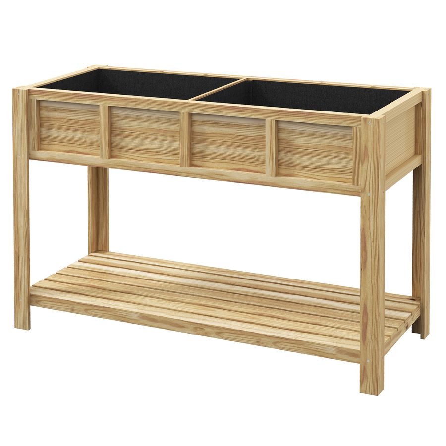 Outsunny Jardinière sur Pieds - Hochbeet mit herausnehmbarem Trenner, Regal, Bewässerungseinsätzen, Drainagefilz inklusive - Abmessungen 115L x 46B x 75H cm - Massives Tannenholz   Aosom von Outsunny