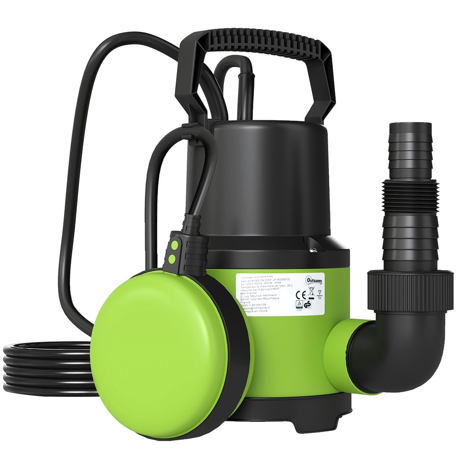Outsunny Tauchpumpe Schmutzwasserpumpe Schmutzwassertauchpumpe mit Schwimmerschalter Förderhöhe max 5 m, Eintauchtiefe max 7 m 400W 9000L/h Grün 16 x 14 x 27 cm   Aosom von Outsunny