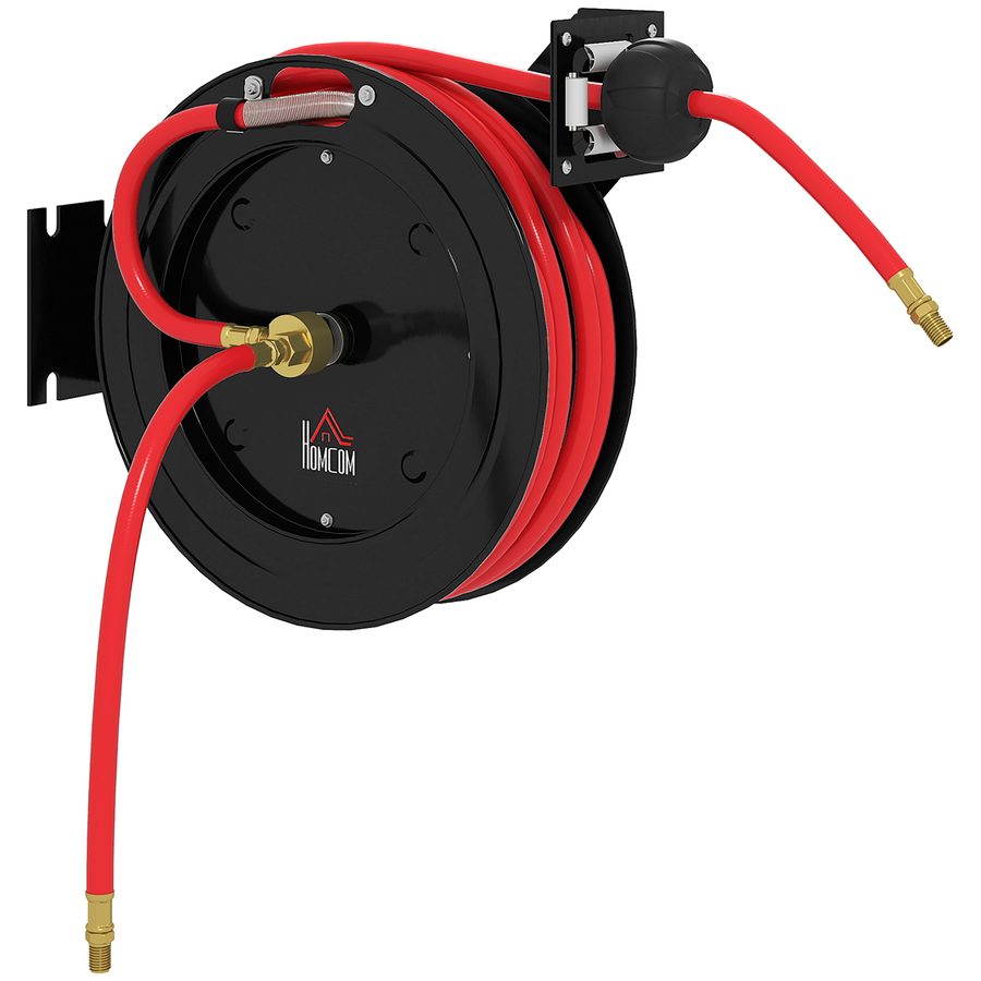 HOMCOM Automatik Druckluftschlauchtrommel 15m+1m Druckluftschlauch mit  1/4' Anschluss, 9,5 x 15,8 mm Durchmesser, max. Druck: 20 bar, Schlauchbremse, Schlauchaufroller Wandhalterung   Aosom von HOMCOM