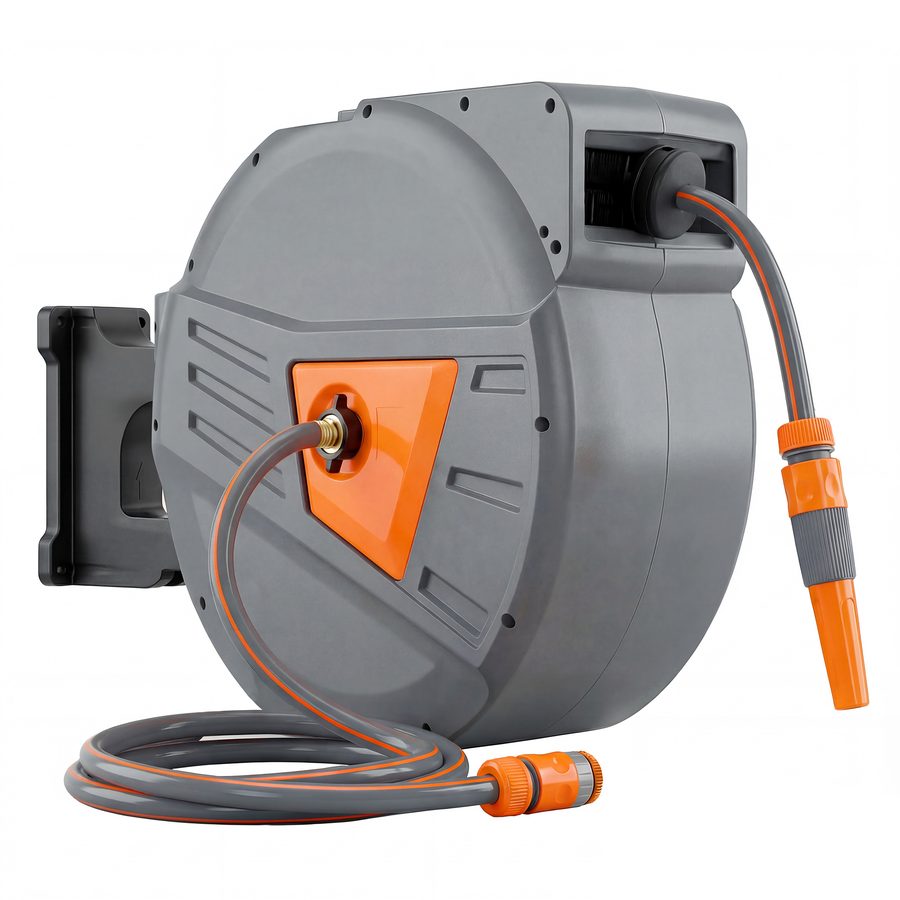 Outsunny Wand-Schlauchaufroller 40+2 m, 180° schwenkbar, Wasser-Schlauchaufroller, 2‑Stufen-Düse, automatisches und stufenweises Aufrollen mit Verriegelung, Adapter, für Garten, Autowäsche, Orange   Aosom von Outsunny