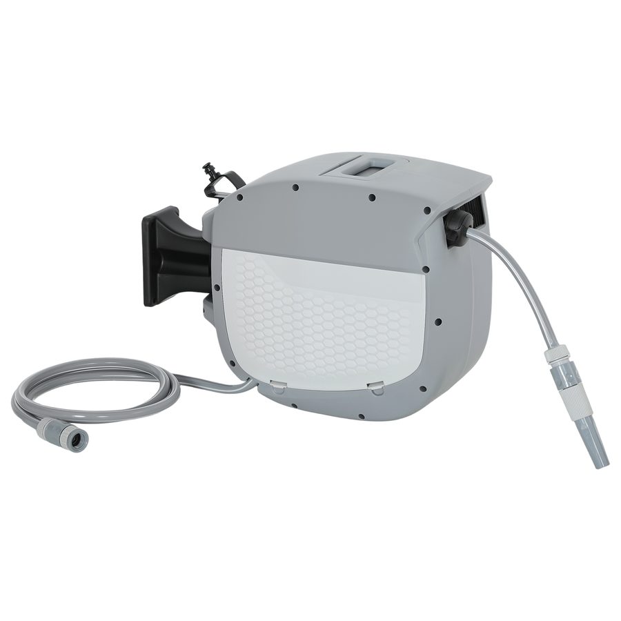 Outsunny Schlauchtrommel mit Gartenschlauch 20 m, 180° schwenkbar Schlauchbox mit automatische Aufrollung Selbstverriegelung, Schlauchaufroller zur Wandmontage, Wasserschlauchaufroller, Grau   Aosom von Outsunny