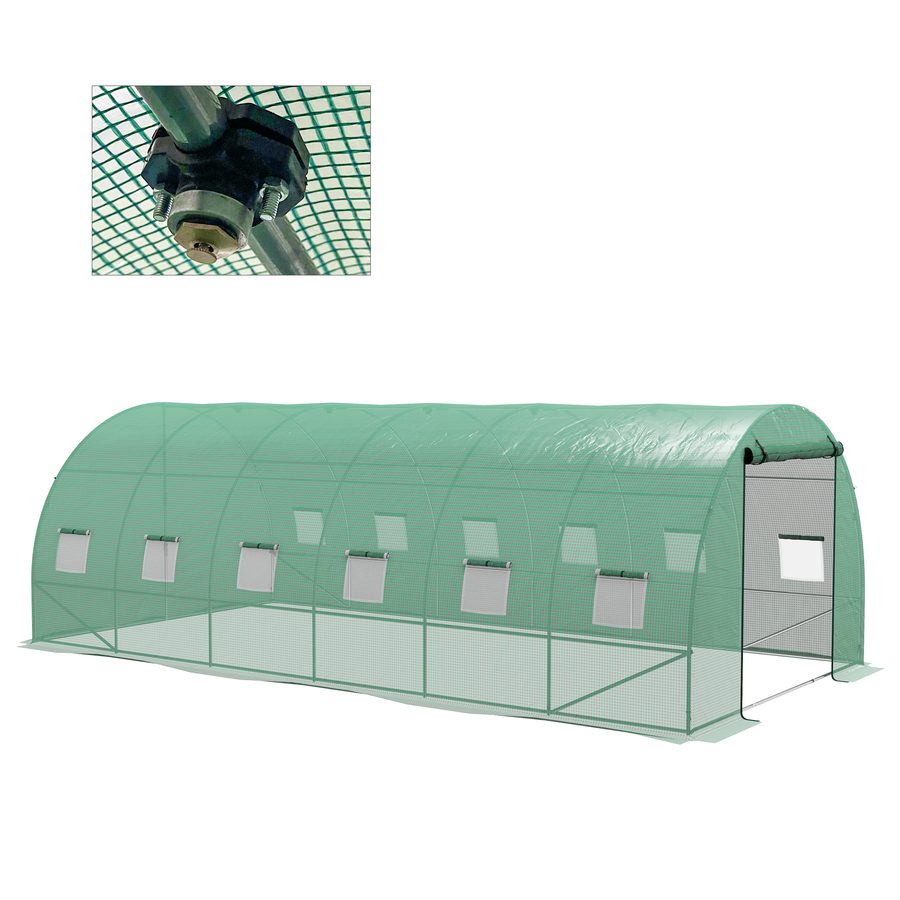 Outsunny Gewächshaus für den Außenbereich 6x3x2 m, Tunnelgewächshaus mit Bewässerungssystem, aufrollbare Tür, 12 Netzfenster, PE-Abdeckung und Rahmen aus verzinktem Stahl, UV-beständig, wasserdicht, Grün   Aosom von Outsunny