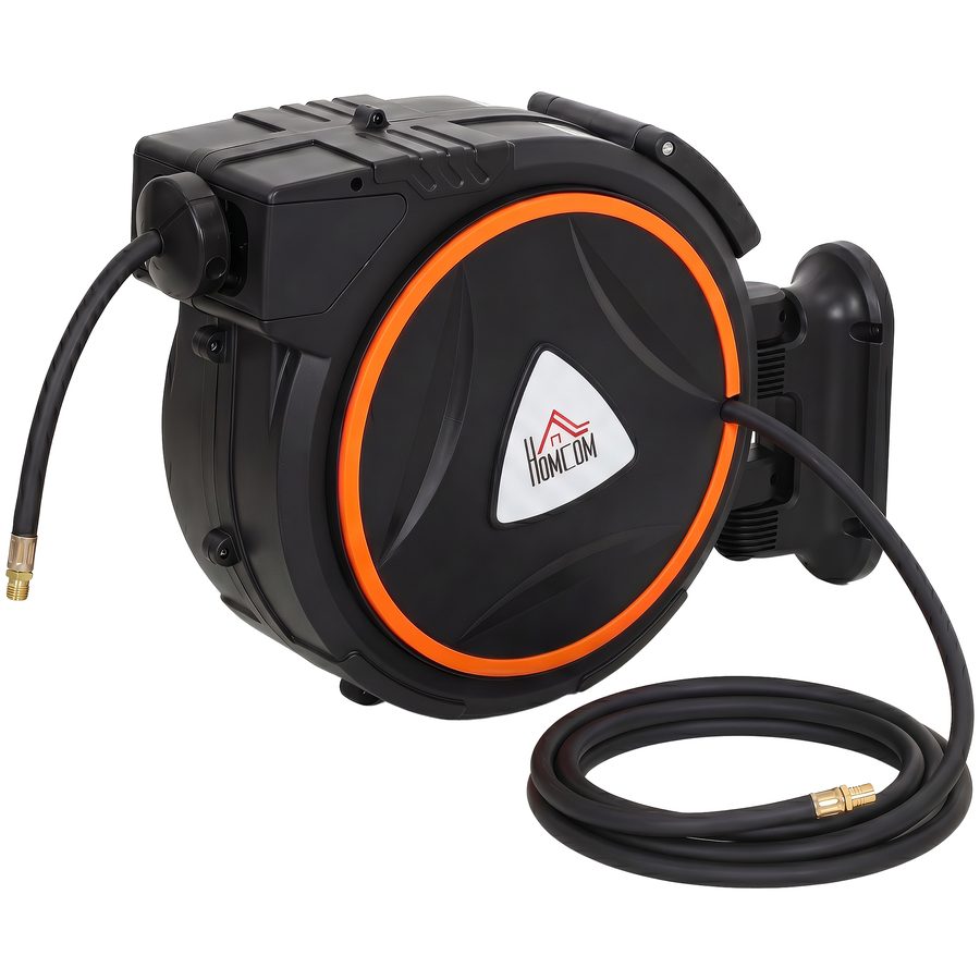 HOMCOM Automatischer Schlauchaufroller Einziehbar 20 m, Schlauchdurchmesser 13 mm, Max. 300 bar, Wandmontage und 180° schwenkbar, Schwarz und Orange   Aosom von HOMCOM