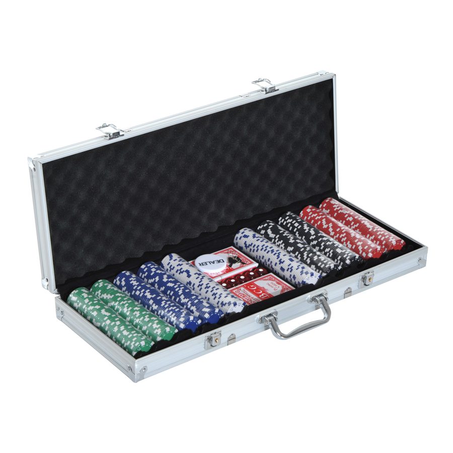 HOMCOM Pokerkoffer Pokerset 500 Pokerchips 2 Kartenspiele 5 Würfel im Alukoffer 55,5x22x6,5cm für Pokerabende & Spieleabende   Aosom.de von HOMCOM