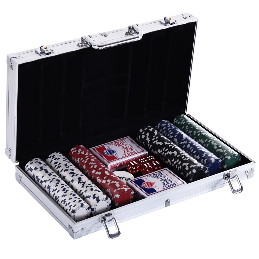HOMCOM Pokerkoffer Set mit 300 Chips, 2 Kartenspielen & 5 Würfeln im Alukoffer, ideal für Casino-Nächte, 38x20,5x6,5cm   Aosom.de von HOMCOM