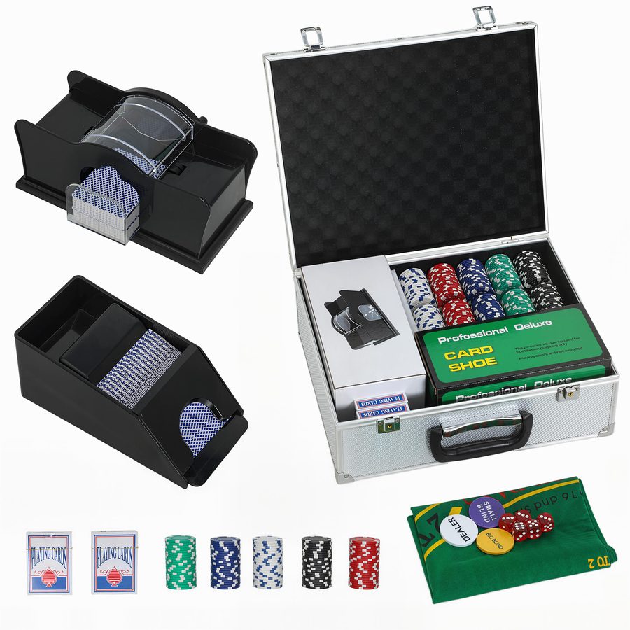 SPORTNOW Pokerkoffer abschließbar Pokerset mit Koffer 300 Chips Karten 5 Würfel Dealer Button Kartendecks, Pokerchips Komplett Set Pokerspiel Kartenspiele Aluminiumkoffer für Texas Hold'em, Blackjack   Aosom von SPORTNOW
