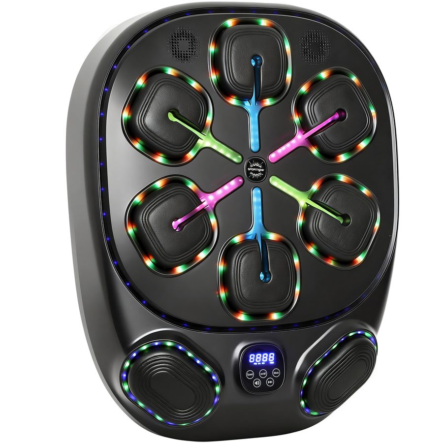 SPORTNOW Music Boxing Machine, elektronische LED Boxmaschine mit Doppel Schlagzonen Bluetooth Handschuhen 9 Geschwindigkeit & Trainingsmodi, Wandmontage Boxausrüstung mit Farblichter für Heimübungen   Aosom von SPORTNOW