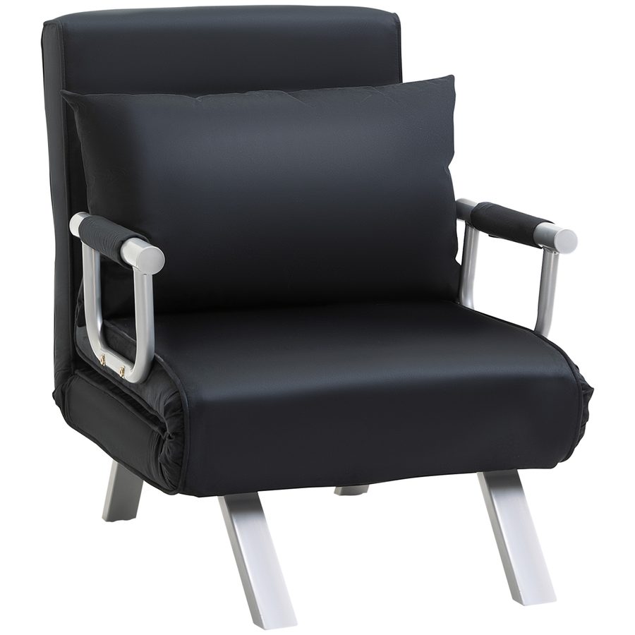 HOMCOM 2-in-1 Schlafsofa mit verstellbarer Rückenlehne 65L x 77B x 80H cm, abnehmbarer Bezug, Kissen, stabil und rostfrei, Polyester Schwarz   Aosom.de von HOMCOM