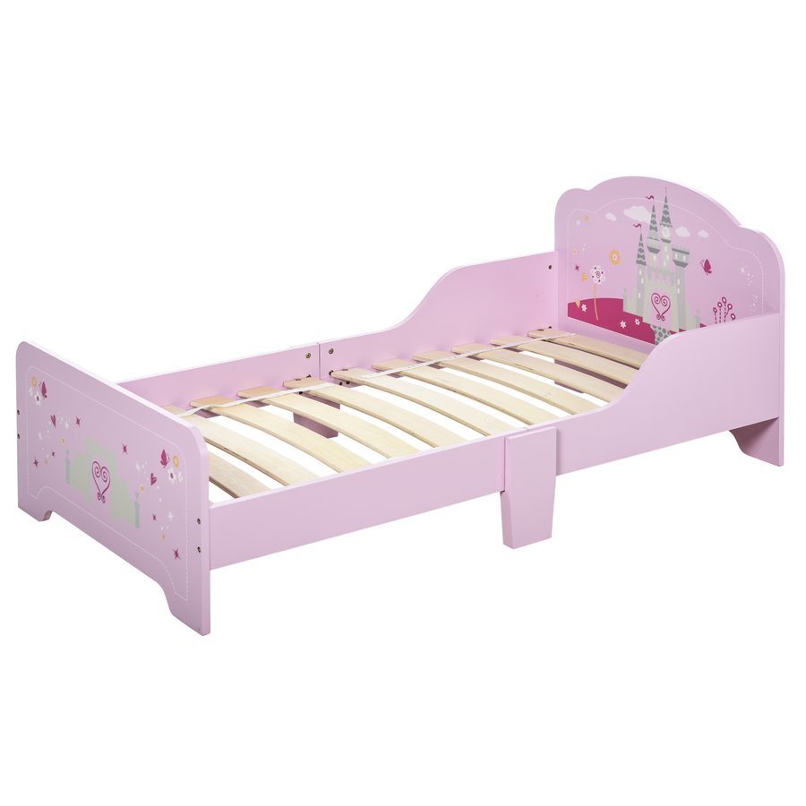 HOMCOM Kinderbett - Kinderbett Design Prinzessin Motiv Schloss - Lattenrost inklusive - MDF Sperrholz Rosa   Aosom von HOMCOM