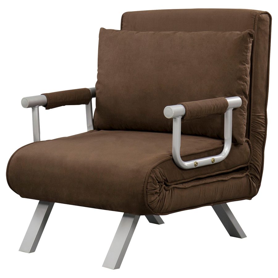HOMCOM Sessel-Schlafsofa 1-Sitzer Convertible Abnehmbarer Gesteppter Suede-Bezug Maximaler Komfort Kissen Metallarmlehren Braun   Aosom von HOMCOM