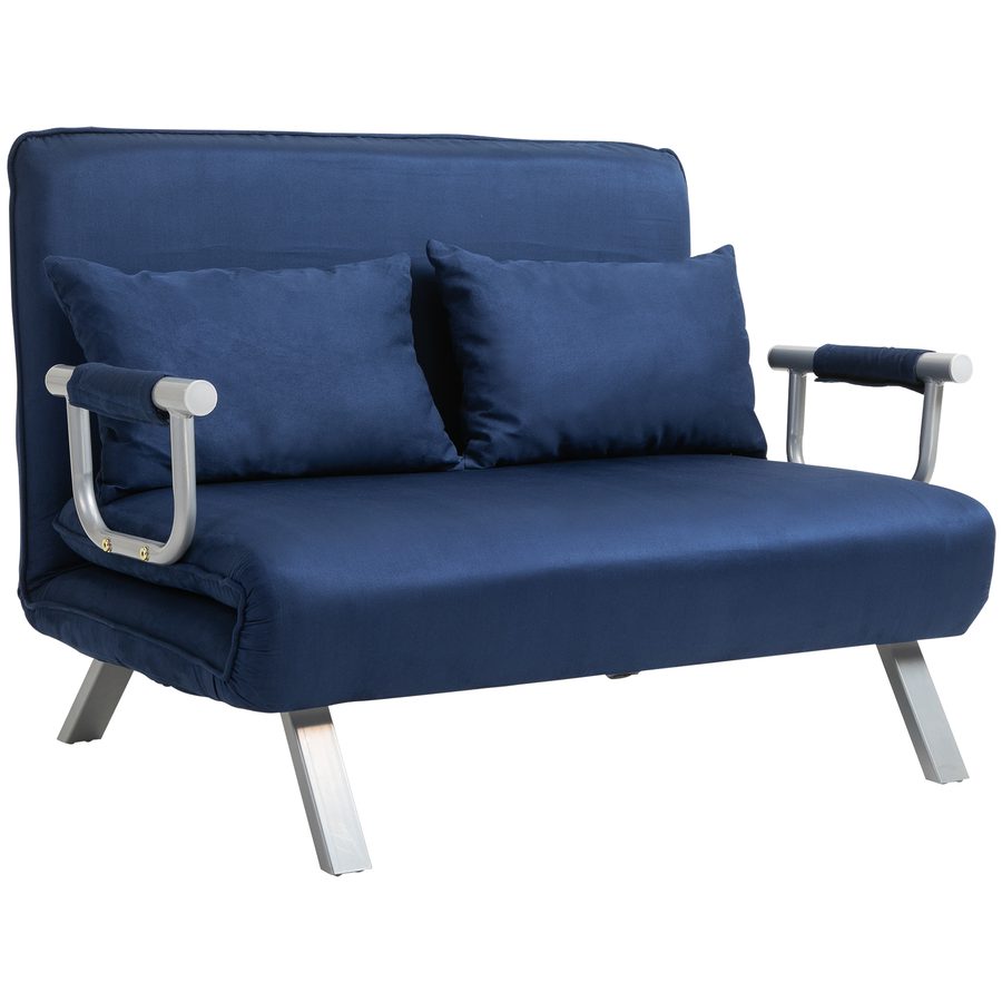 HOMCOM Schlafsofa 2er-Sofa mit Schlaffunktion und verstellbarer Rückenlehne, Couch mit Wurfkissen in Samtoptik, Polstersofa für Wohnzimmer & Schlafzimmer, Blau   Aosom.de von HOMCOM