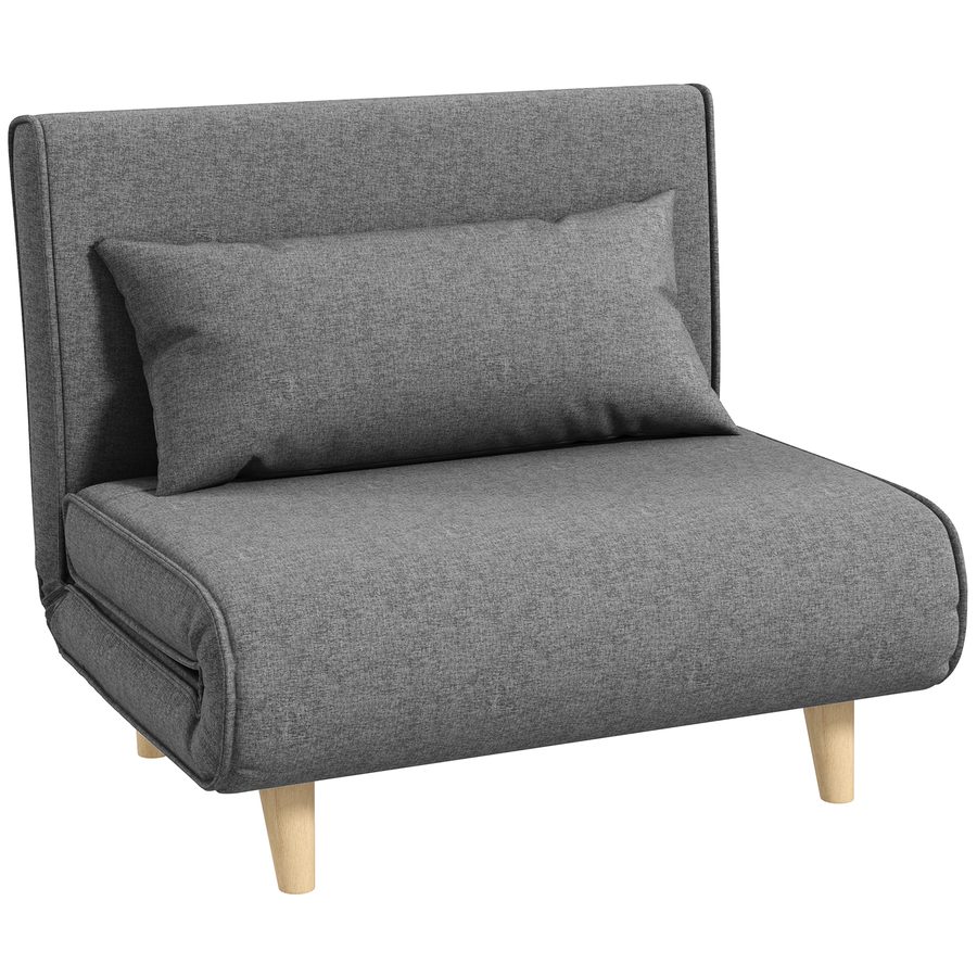 HOMCOM Schlafsofa  Einzelsofa klein, Klappsofa mit verstellbarer Rückenlehne, skandinavisch, Grau, 95x95x80cm  Aosom von HOMCOM