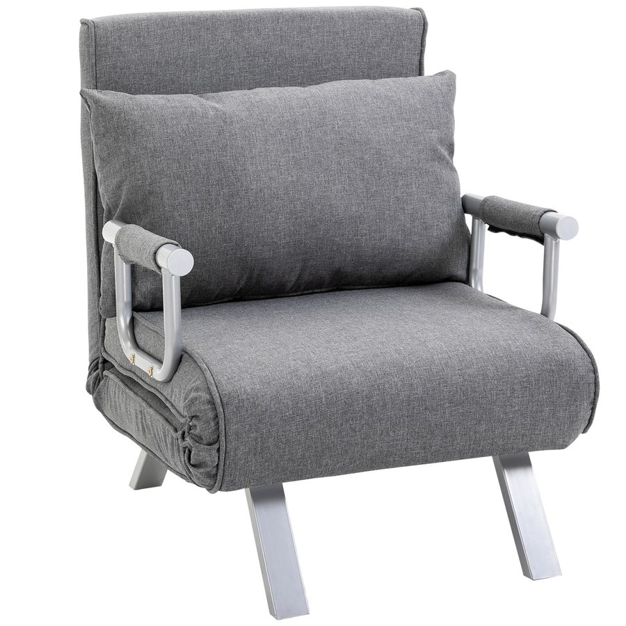HOMCOM Schlafsofa mit Armlehne 65x69x80cm  3-in-1 Schlafsessel, Gästebett, Chaiselongue, leinenartiges Polyester, Grau  Aosom von HOMCOM