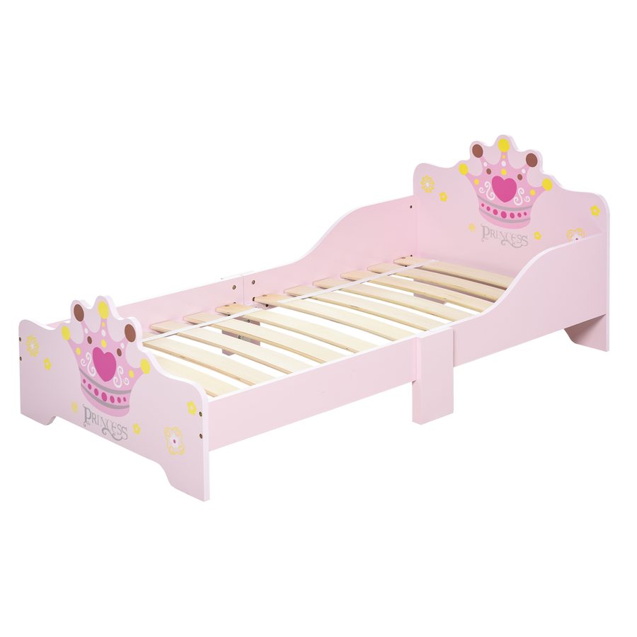 HOMCOM Kinderbett Prinzessinnen-Motiv mit Rausfallschutz für 3-6 Jahre, Holzbett für Mädchenzimmer aus Pappelholz, 143x73x60 cm   Aosom.de von HOMCOM