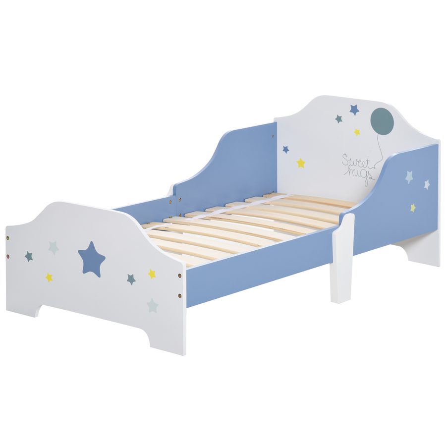 HOMCOM Kinderbett, Kinderbett am Boden, von 3 bis 6 Jahren, 143 x 74 cm, Sternendesign, Lattenrost inklusive, für Kinderzimmer, blau-weiß   Aosom von HOMCOM