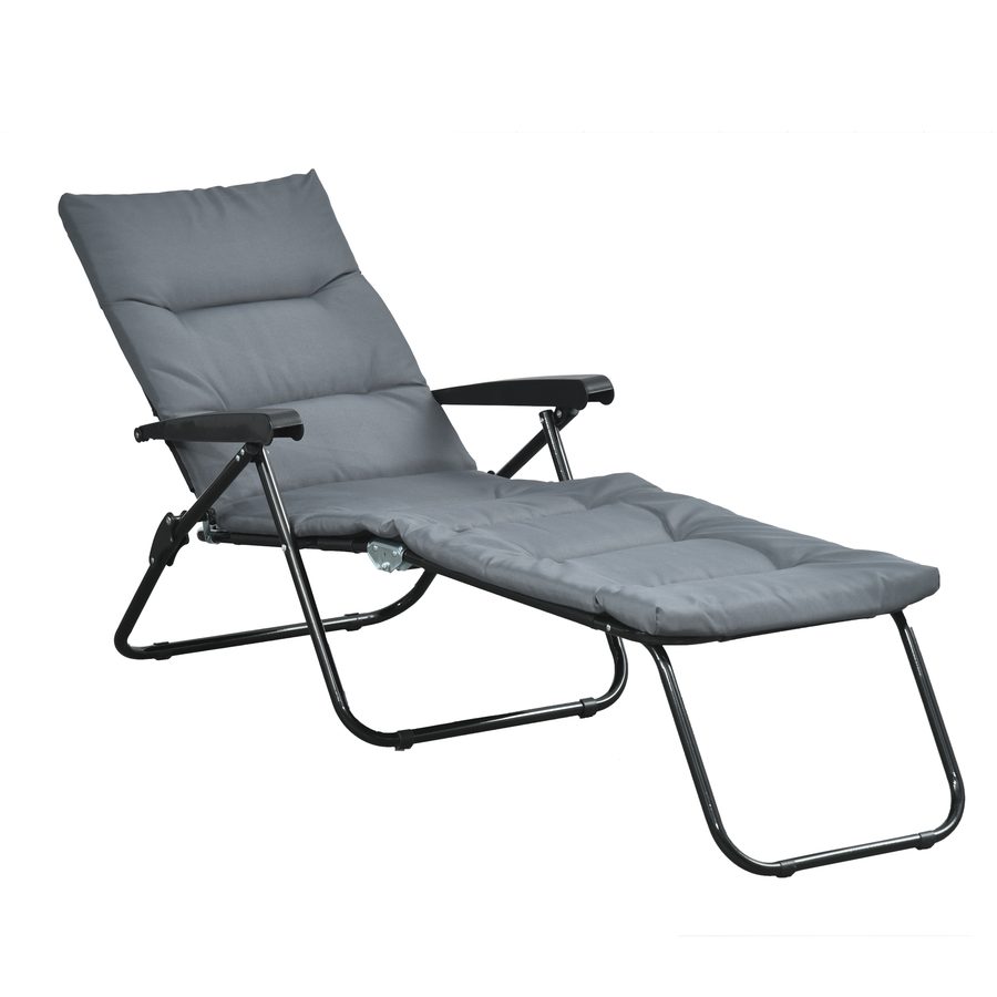 Outsunny Klappbare Sonnenliege mit 6-fach verstellbarer Rückenlehne, hoher Komfort mit Matratze + Armlehnen aus Stahl und Polyester in Grau   Aosom von Outsunny