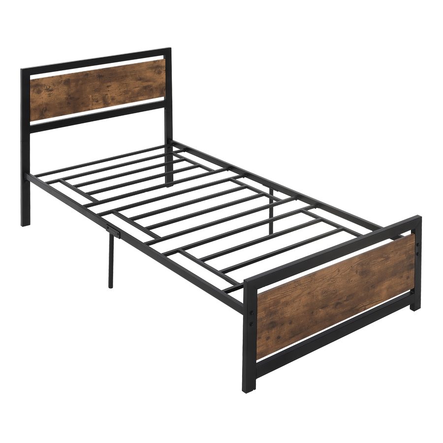 HOMCOM Einzelbettgestell aus Holz und Stahl 97x208x103cm, Integrierte Lattenroste, Kopf- und Fußteil im Industriestil, Schwarz und Rustikales Braun   Aosom von HOMCOM