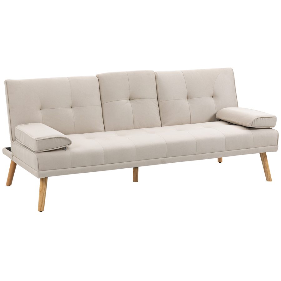 HOMCOM Schlafsofa 3-Sitzer Bettsofa mit klappbarem Tisch, Stoffsofa Leinenoptik im Skandi-Design bis 250 kg belastbar für Wohnzimmer   Aosom.de von HOMCOM