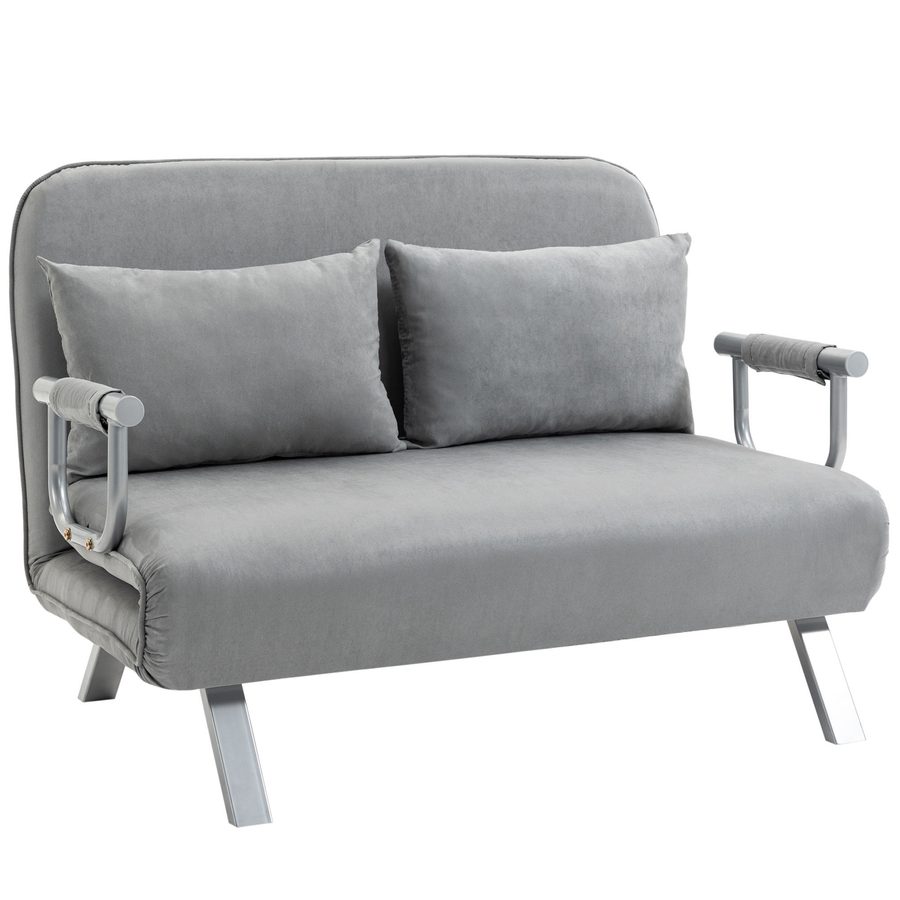 HOMCOM Schlafsofa Zweisitzer  Bettfunktion & Kissen, Verstellbares Sofa, bis 150kg, Hellgrau  Aosom von HOMCOM