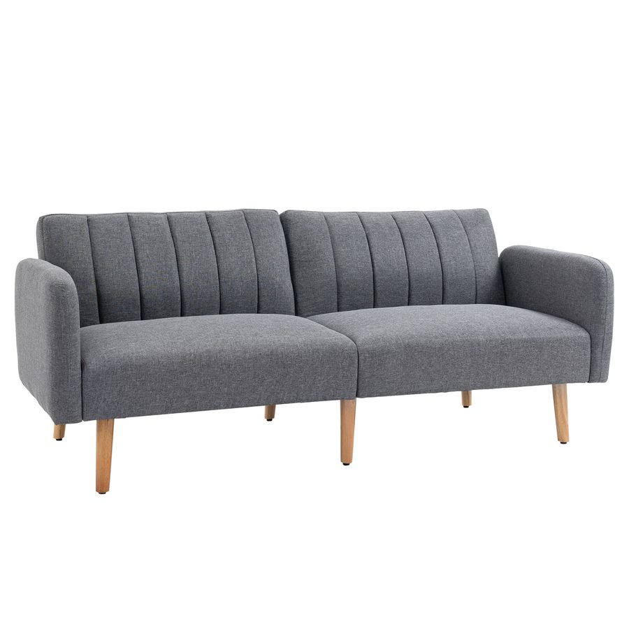 HOMCOM Schlafsofa  Klappsofa 2-Sitzer, Bettsofa mit Schlaffunktion, leinenartiges Polyester, Gummiholz, Grau, 173x75x73cm  Aosom von HOMCOM