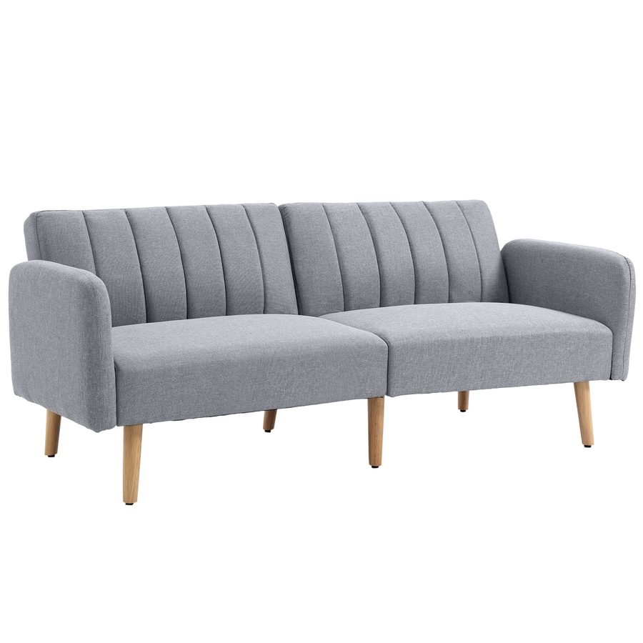 HOMCOM Schlafsofa, 2-Sitzer Sofa mit Schlaffunktion, Verstellbare Rückenlehne, Dick Gepolsterte Couch, Armlehne, Schlafcouch mit Holzbeine für Wohnzimmer, Gästezimmer, 173 x 75 x 73 cm, Grau   Aosom von HOMCOM