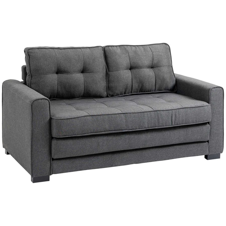 HOMCOM Schlafsofa  Klappsofa 2-Sitzer, Bettsofa mit Schlaffunktion, Leinen-Touch, Gummiholz, Grau, 147,5x75x85cm  Aosom von HOMCOM