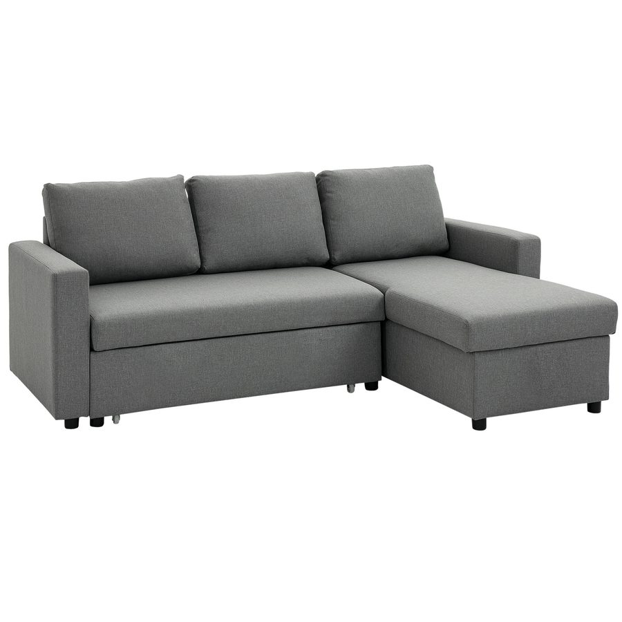 HOMCOM Ecksofa mit Schlaffunktion, Stauraum, Bettkasten, Eckcouch, Chaiselongue, Schlafsofa, Stoffsofa, L-Form, 211,5 x 146 x 85 cm   Aosom von HOMCOM