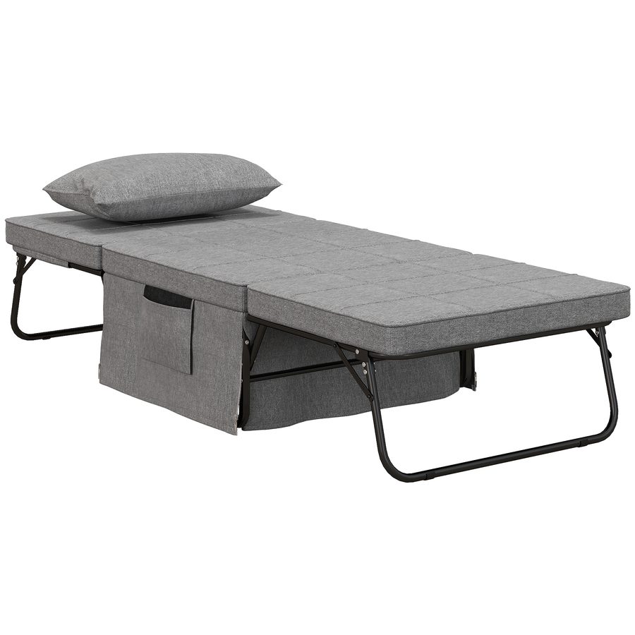 HOMCOM 4-in-1 Einzelbett  Gästebett Klappbett Sessel Ottomane, 8 cm Matratze, 5-Stufen Höhenverstellbar, Stahlrahmen, 188x75x38cm  Aosom von HOMCOM