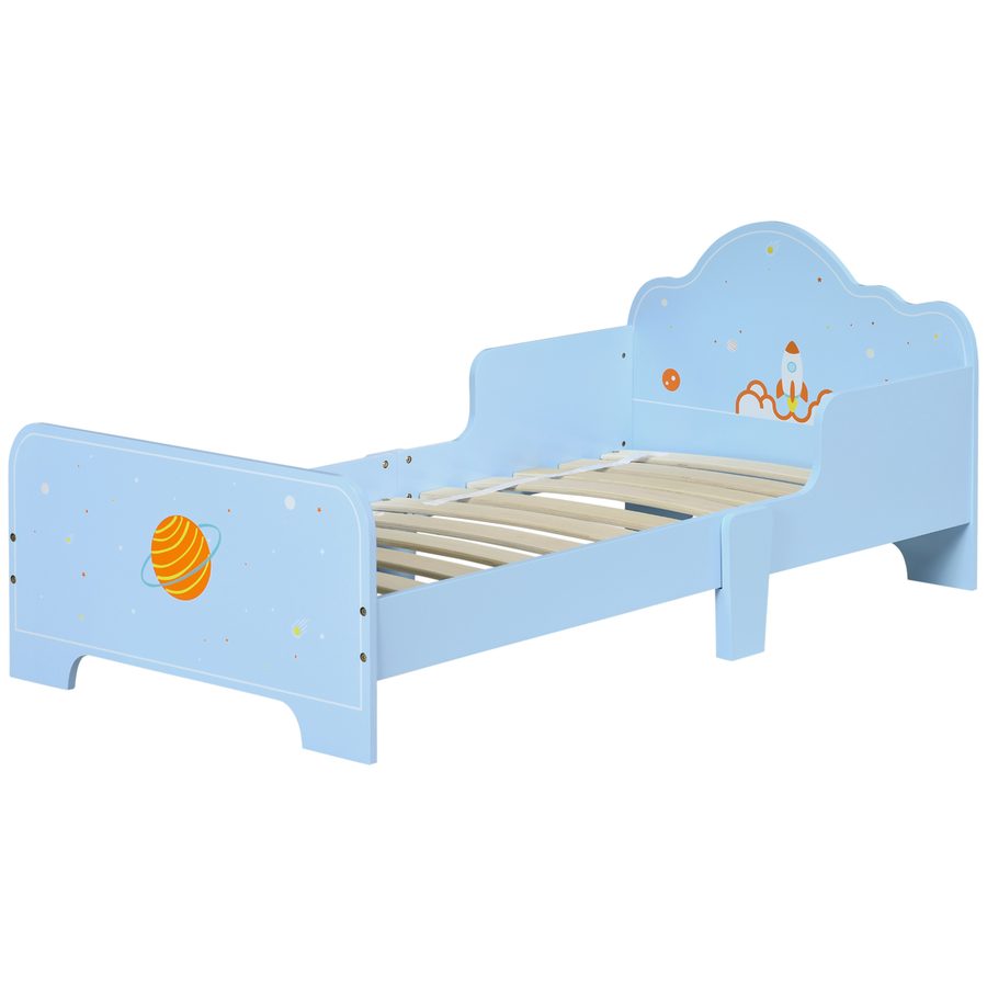 ZONEKIZ Kinderbett mit Anti-Fall-Seiten, Kinderbett Alter 3-6 Jahre mit Weltraum-Motiv, 143x74x59 cm, Blau   Aosom von ZONEKIZ