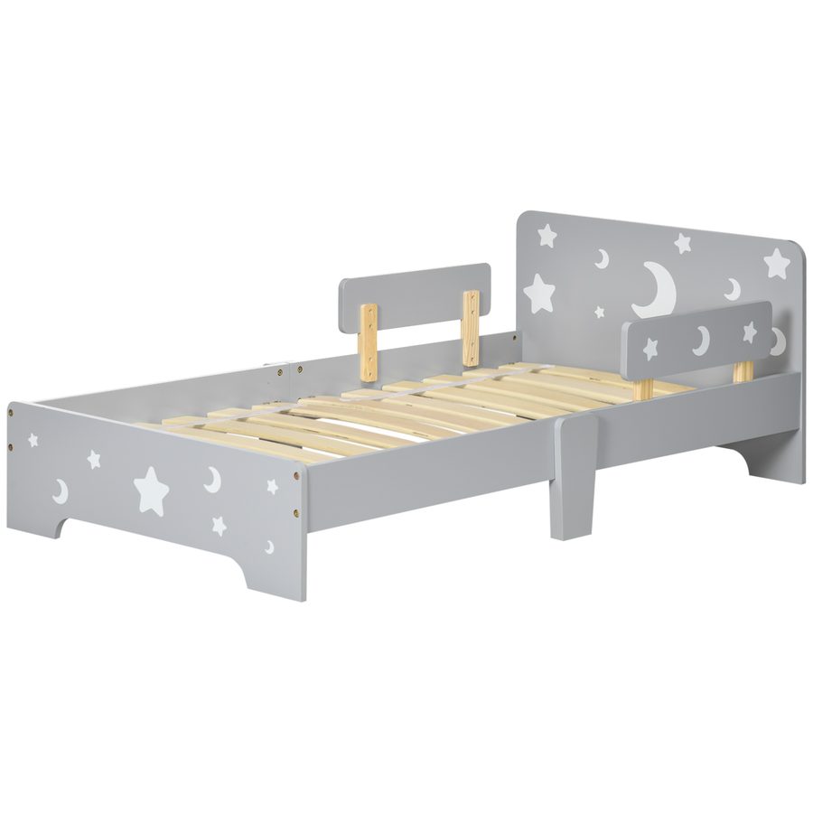 ZONEKIZ Kinderbett, Bodenbett für Kinder von 3 bis 6 Jahren, 143 x 76 cm, Design mit Sternen und Mond, Lattenrost inklusive, für ein Kinderzimmer, Grau   Aosom von ZONEKIZ
